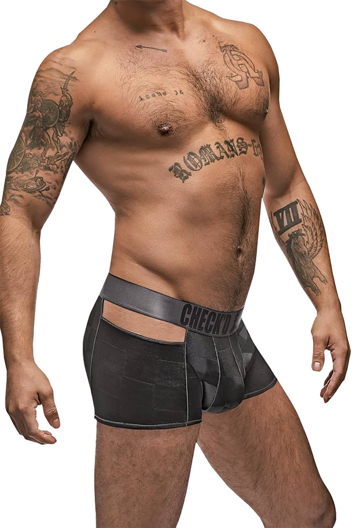 Male Power Black Checked Mate Cutout Boxer Brief