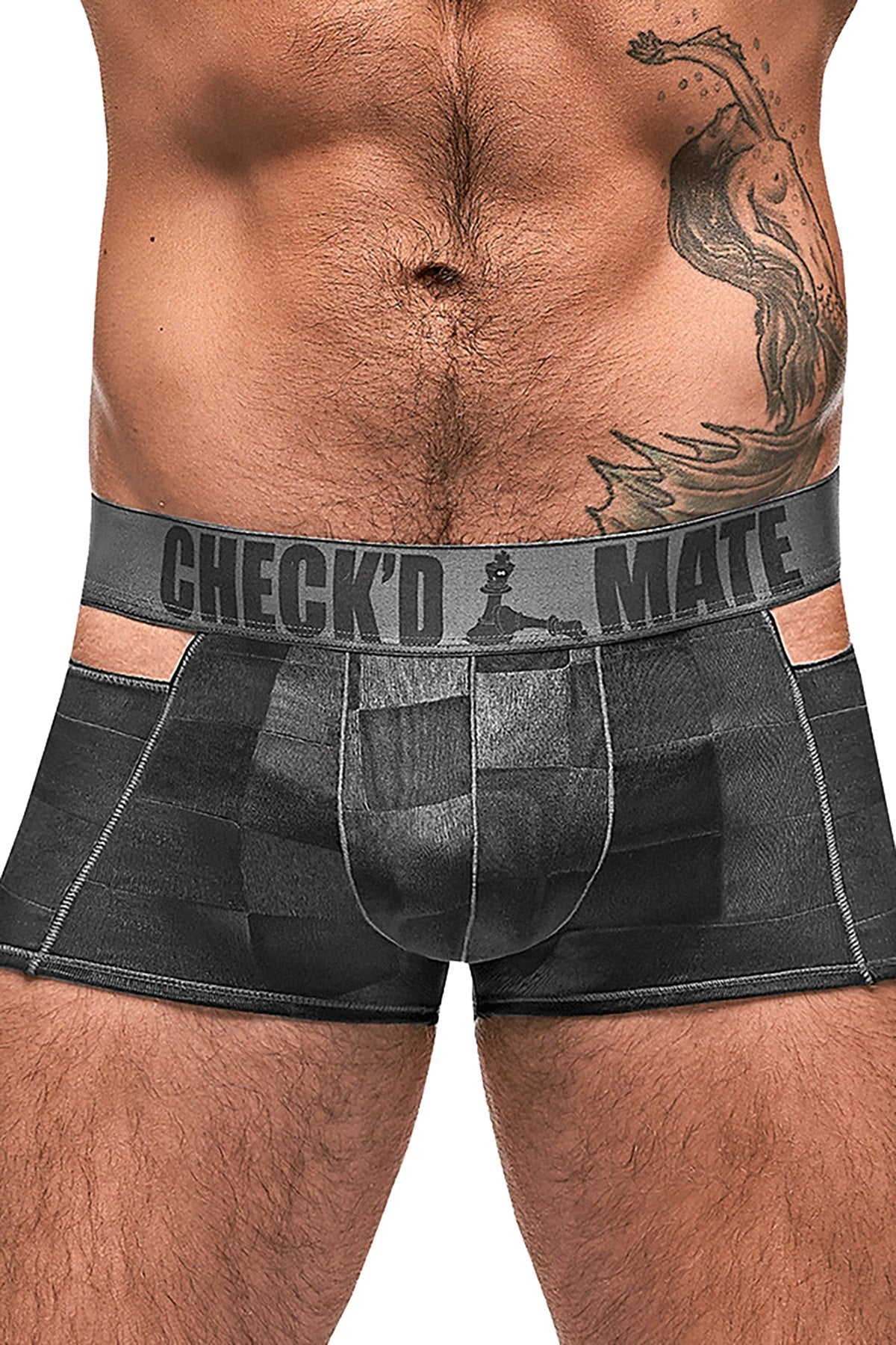 Male Power Black Checked Mate Cutout Boxer Brief