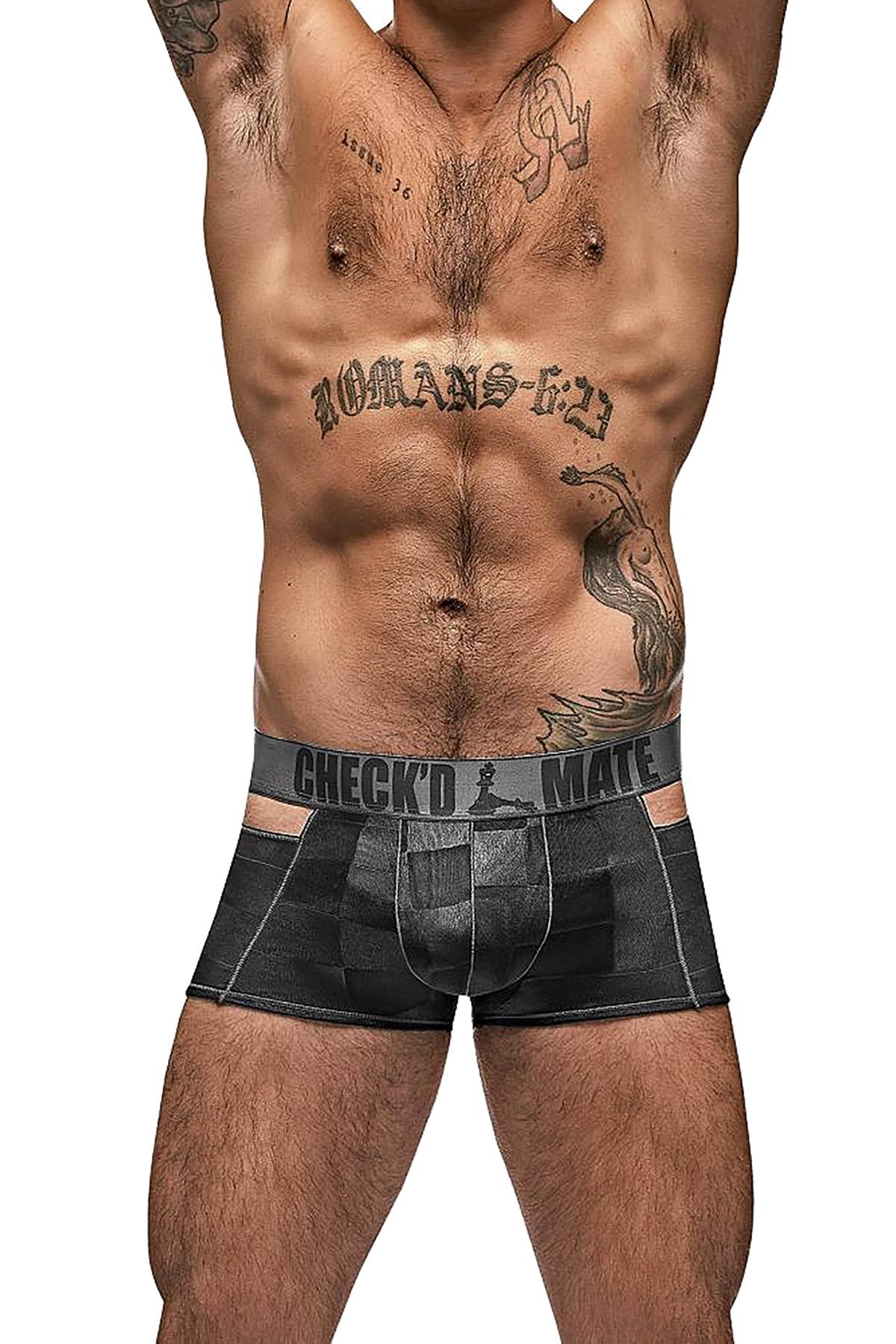 Male Power Black Checked Mate Cutout Boxer Brief