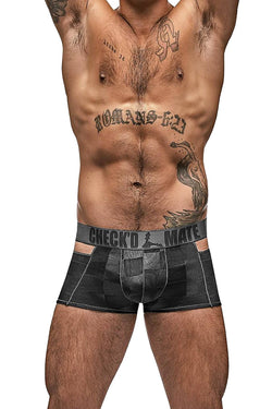 Male Power Black Checked Mate Cutout Boxer Brief thumbnail 1