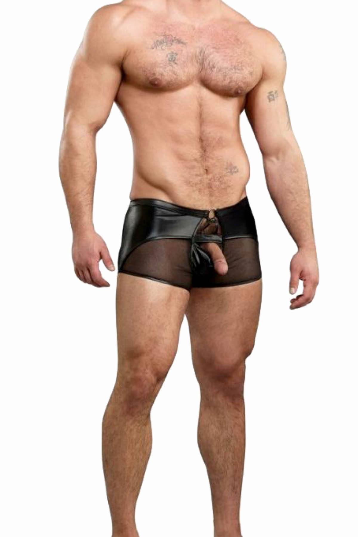 Male Power Black Extreme Birdcage Sheer-Panel Short