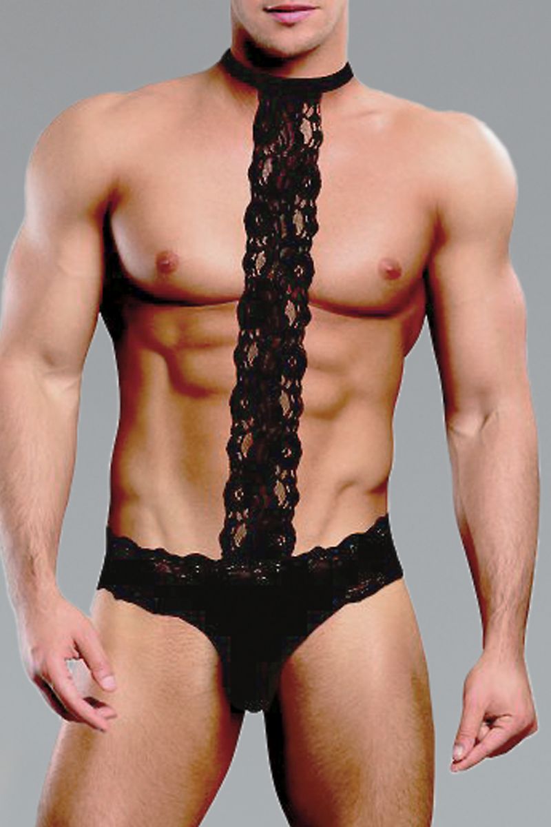 Male Power Black Sheer Scandal-Lace Singlet-Thong