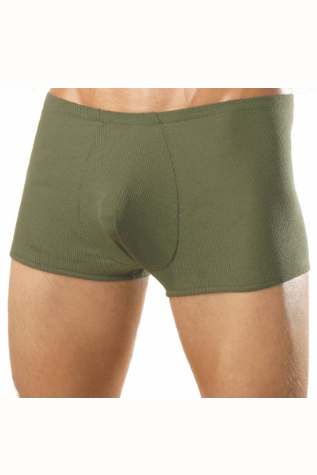 Male Power Olive Cotton-Rib Pouch Trunk