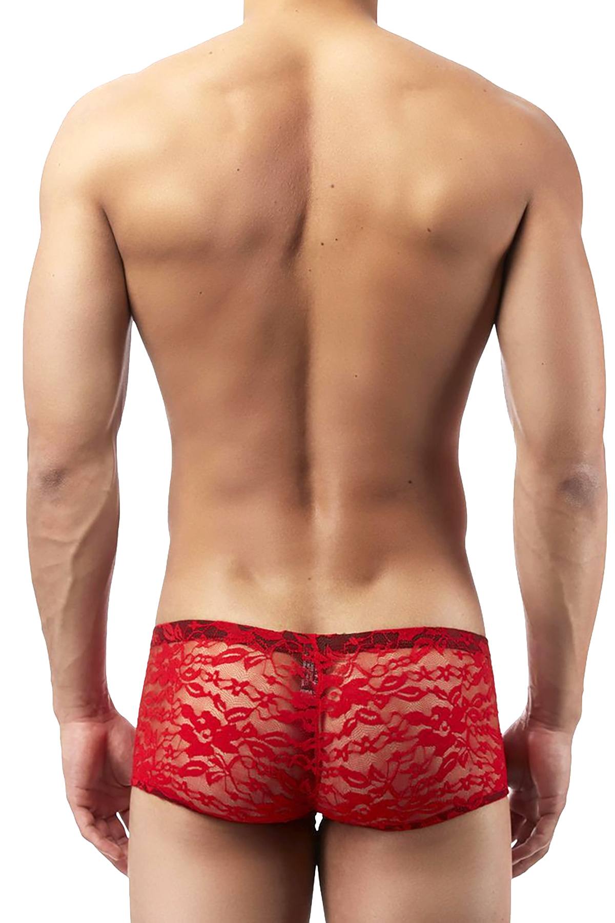 Male Power Red Floral Stretch-Lace Trunk