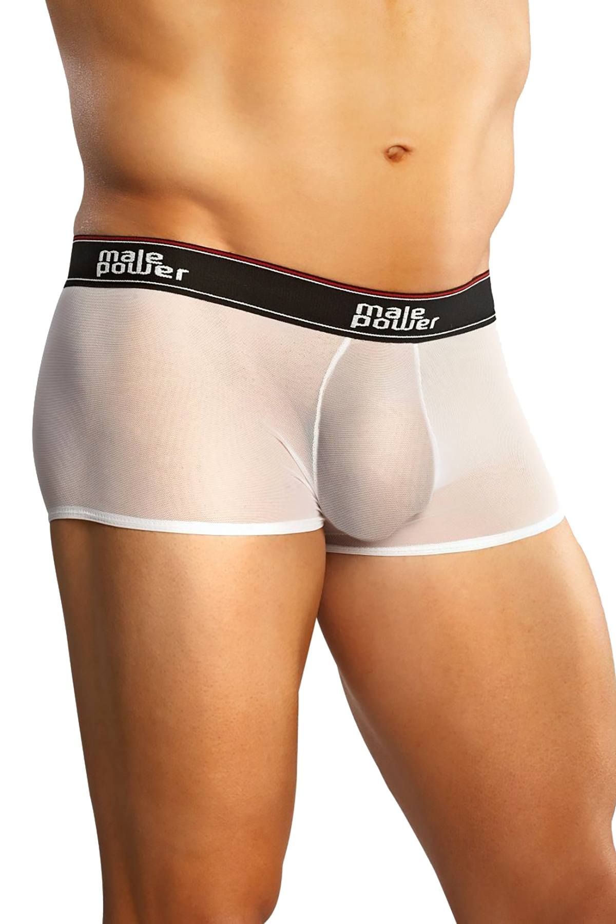 Male Power White Branded Mesh-Pouch Trunk