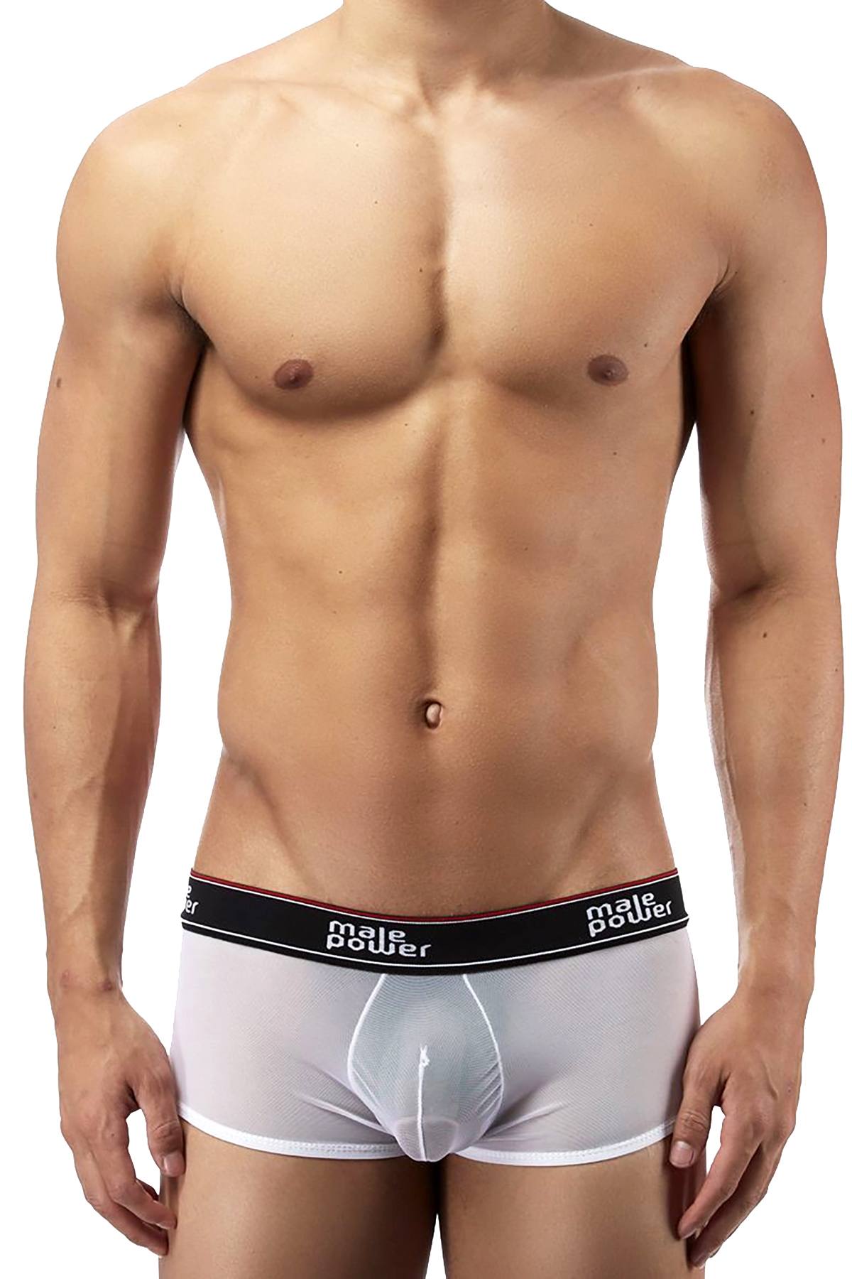 Male Power White Branded Mesh-Pouch Trunk