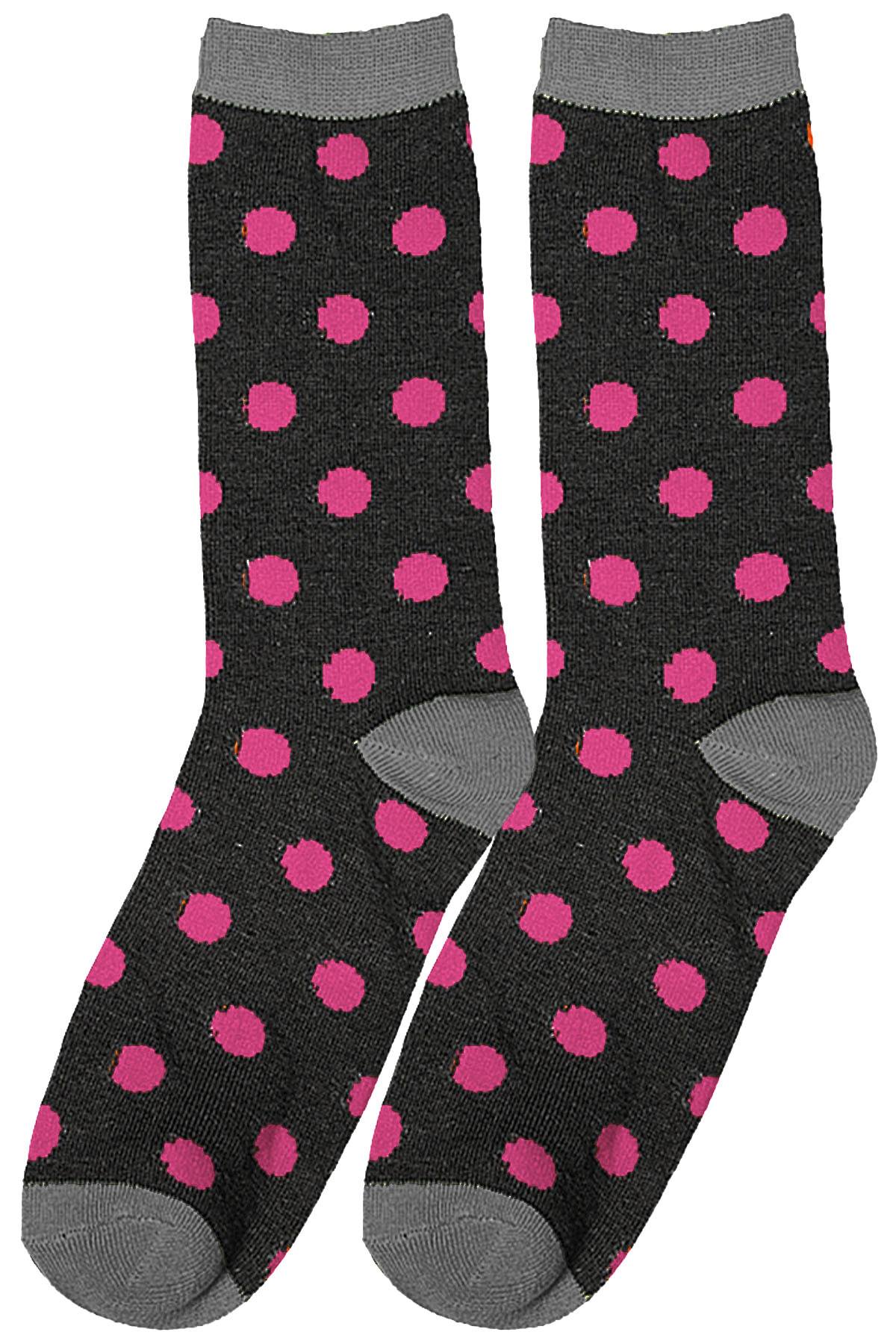 Mamia Black/Charcoal/Fuchsia Polka Dot Crew Socks