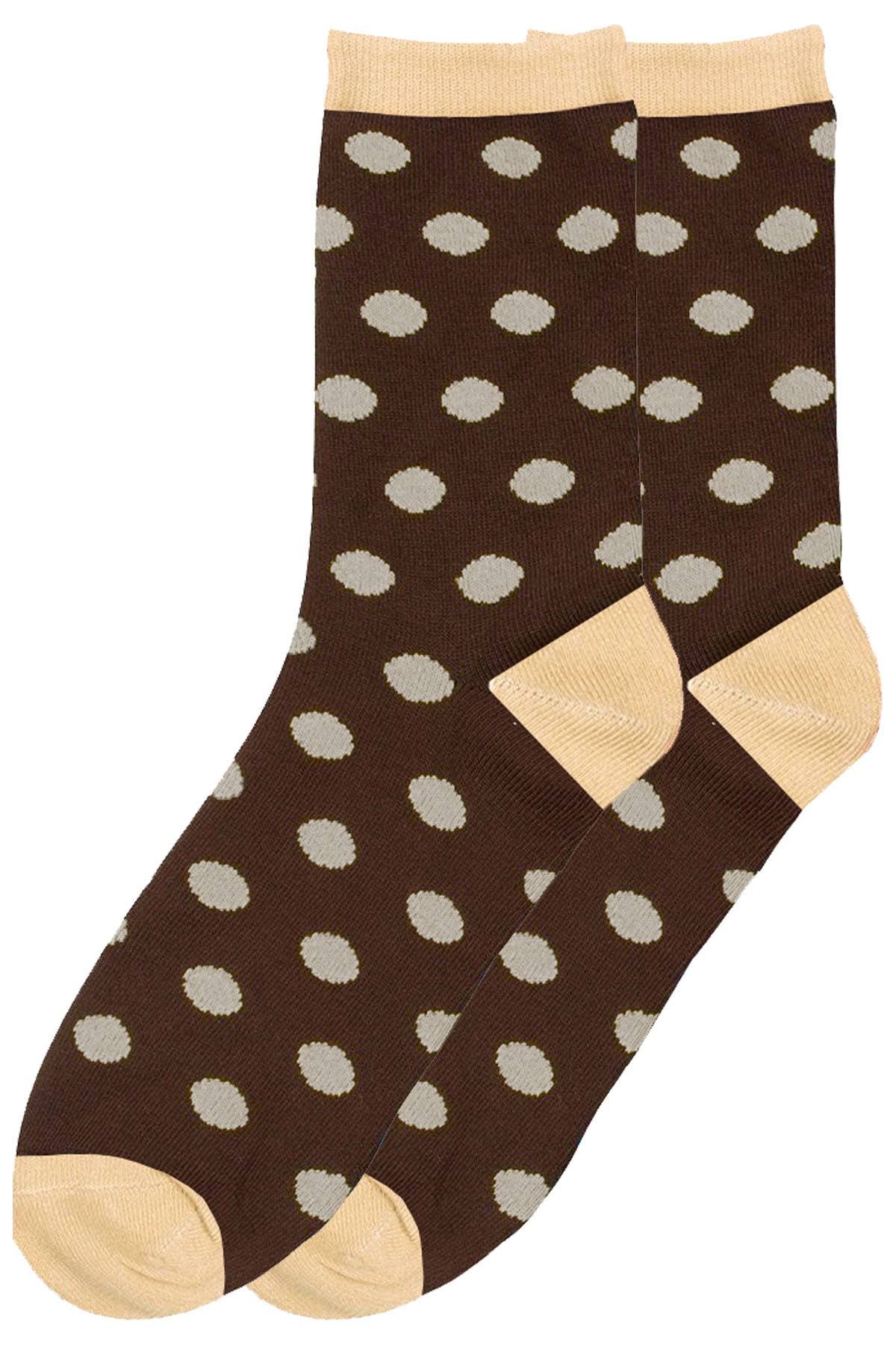 Mamia Brown/Tan Polka Dot Crew Socks