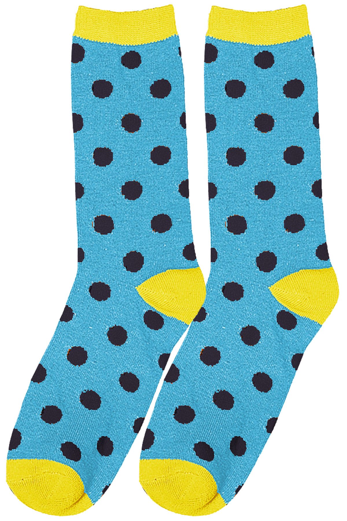 Mamia Turquoise/Yellow/Black Polka Dot Crew Socks