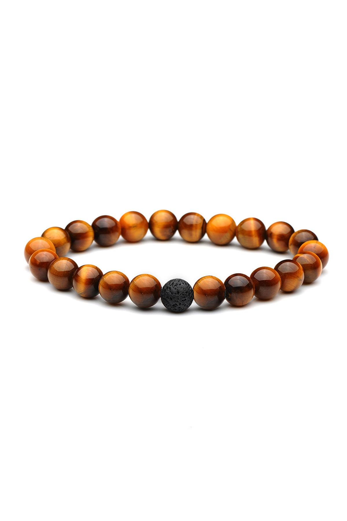 Manipura-Chakra Tigers-Eye/Black Lava-Stone Healing Bracelet