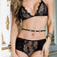 Mapale 2pc Black Eyelash Lace & Waistbelt Lingerie Set