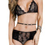 Mapale 2pc Black Eyelash Lace & Waistbelt Lingerie Set