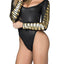 Mapale Black/Gold Wet-Look Long-Sleeve Bodysuit