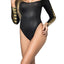 Mapale Black/Gold Wet-Look Long-Sleeve Bodysuit