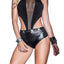 Mapale Black Wet-Look Deep-V Bodysuit
