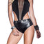 Mapale Black Wet-Look Deep-V Bodysuit