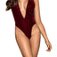 Mapale Burgundy Velvet/Sheer-Mesh Deep-Plunge Bodysuit