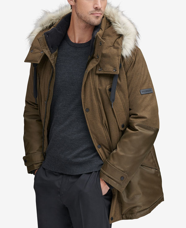 Marc New York Mixed-media Parka With Removable Hood Moss Green