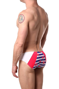 Marco Marco Blue/Hot-Pink Nautical-Panel Swim Brief thumbnail 2
