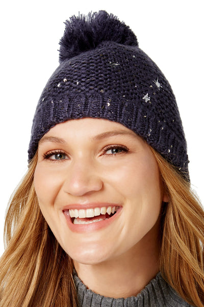 Marcus Adler Navy Starburst Pom-Pom Beanie