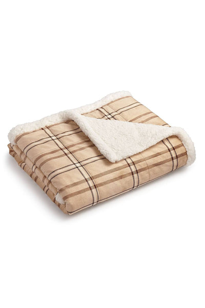 Martha Stewart Classic Tan Plaid Sherpa Throw