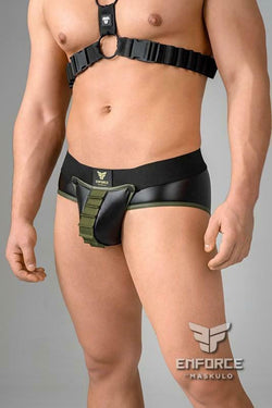 Maskulo Black Enforce Shot Belt Codpiece Rubber Look Jock thumbnail 1