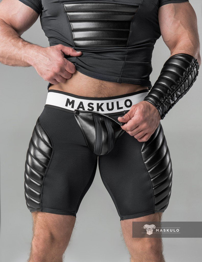 Maskulo Black Full Thigh Pads Open Rear Cycling Shorts
