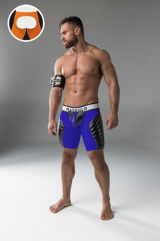Maskulo Blue Full Thigh Pads Open Rear Cycling Shorts