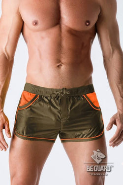 Maskulo Dark Olive Beach Guard Contrasting Mesh Swim Shorts thumbnail 1
