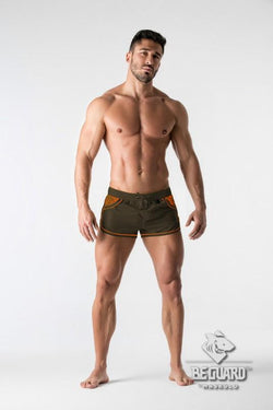 Maskulo Dark Olive Beach Guard Contrasting Mesh Swim Shorts thumbnail 2