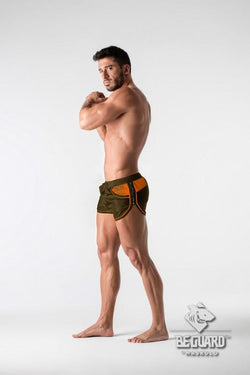 Maskulo Dark Olive Beach Guard Contrasting Mesh Swim Shorts thumbnail 3