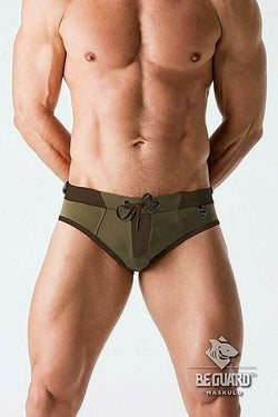 Maskulo Dark Olive Beguard Zip Front Imitation Swim Brief thumbnail 1