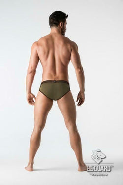 Maskulo Dark Olive Beguard Zip Front Imitation Swim Brief thumbnail 3