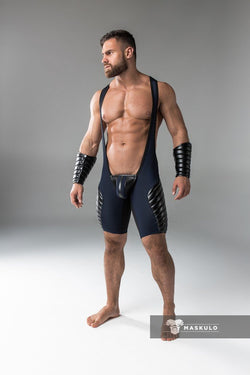 Maskulo Navy Blue Full Thigh Pad Wrestling Singlet thumbnail 2