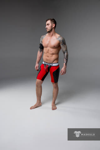Maskulo Red Full Thigh Pads Cycling Shorts