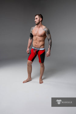 Maskulo Red Full Thigh Pads Cycling Shorts thumbnail 1