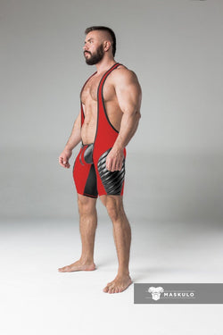 Maskulo Red Regular Rear Wrestling Singlet With Full Thigh Pads ...