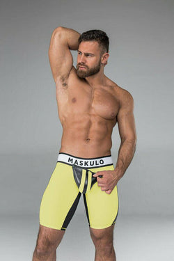 Maskulo Yellow Armored Fetish Cycling Zipper Shorts thumbnail 2