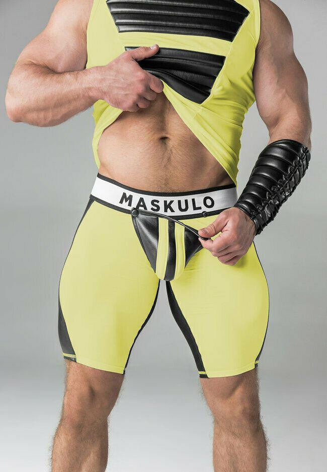 Maskulo Yellow Armored Fetish Cycling Zipper Shorts