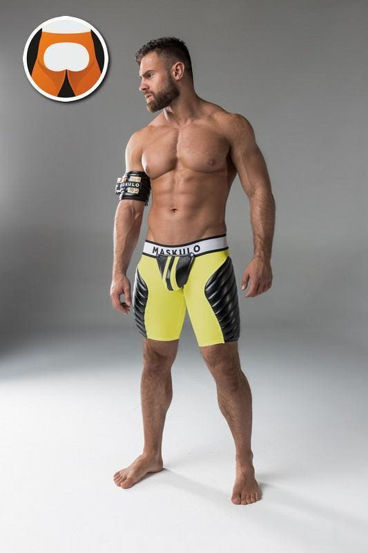 Maskulo Yellow Full Thigh Pads Open Rear Cycling Shorts