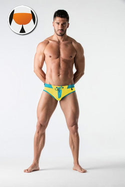 Maskulo Yellow Zip Front Imitation Swimming Briefs thumbnail 1