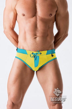 Maskulo Yellow Zip Front Imitation Swimming Briefs thumbnail 2