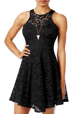 Material Girl Black Junior's Lace Skater Dress