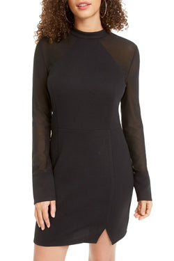 Material Girl Black Junior's Mesh Sleeve Bodycon Dress thumbnail 2