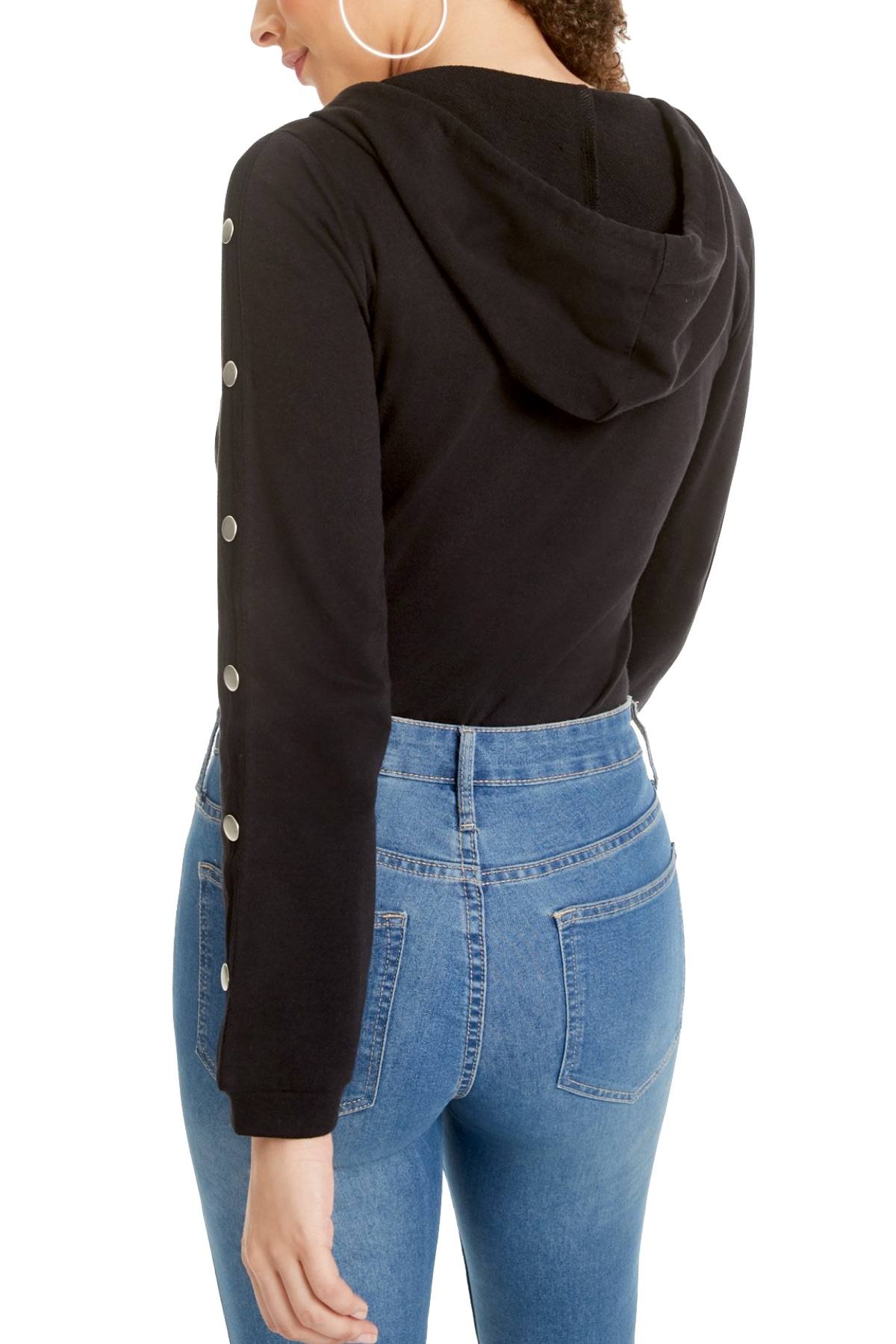 Material Girl Black Juniors' Stud Trimmed Hoodie Bodysuit