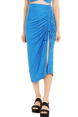 Material Girl Blue Ditsy Printed Junior's Ruched Tie Front Skirt thumbnail 1