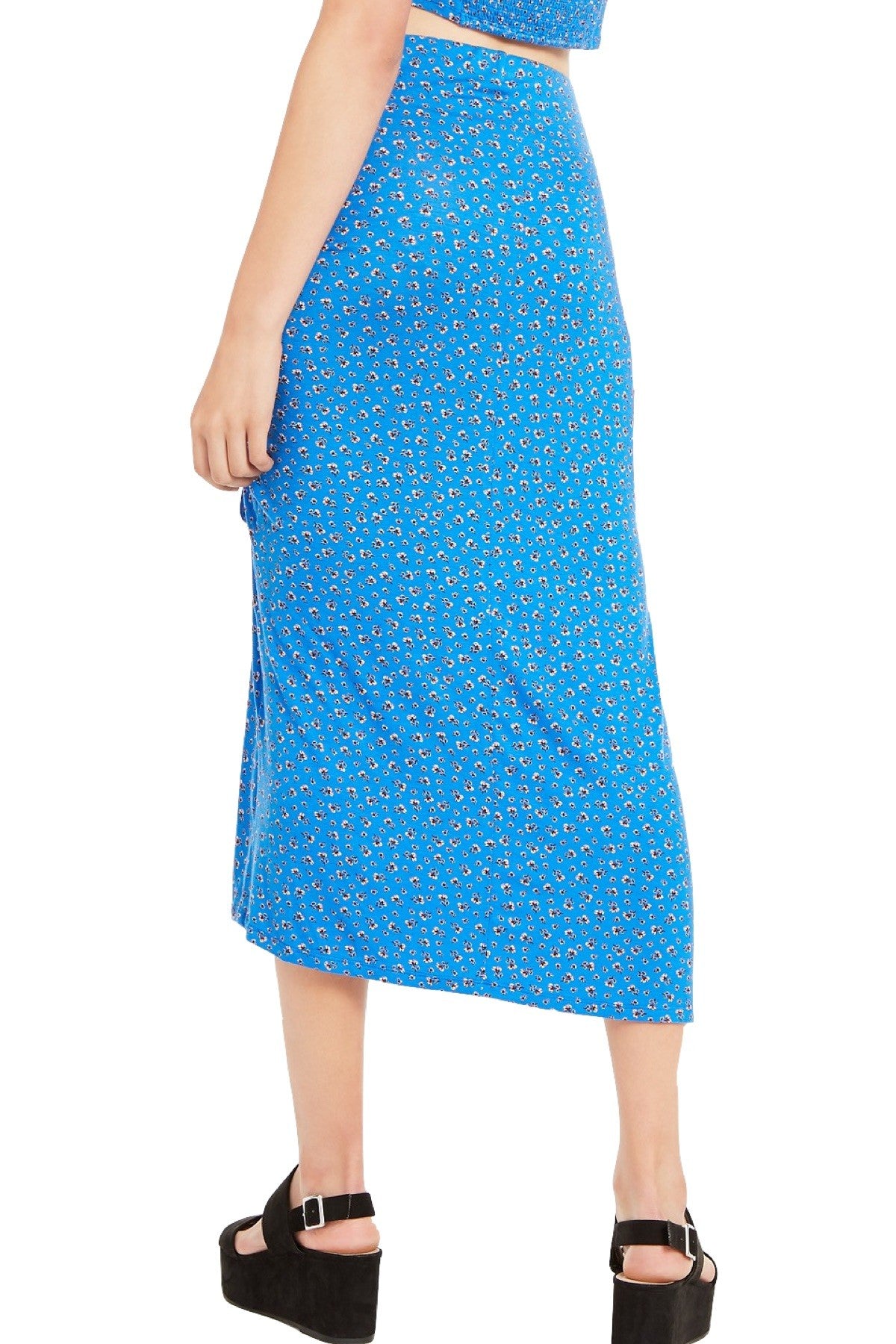 Material Girl Blue Ditsy Printed Junior's Ruched Tie Front Skirt