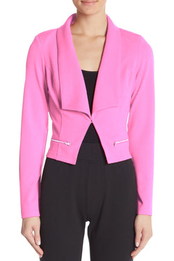 Material Girl Fuschia Pink Junior's Cropped Crepe Blazer thumbnail 2