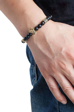 Matte Black Agate / Gold Crown / Black Micro Pavé CZ Healing Bracelet thumbnail 2