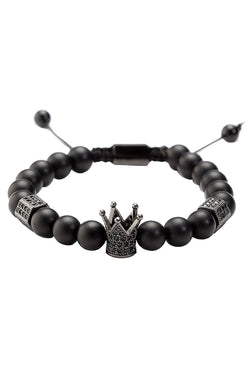 Matte Black Agate / Gunmetal Crown / Black Micro Pavé CZ Healing Bracelet thumbnail 1